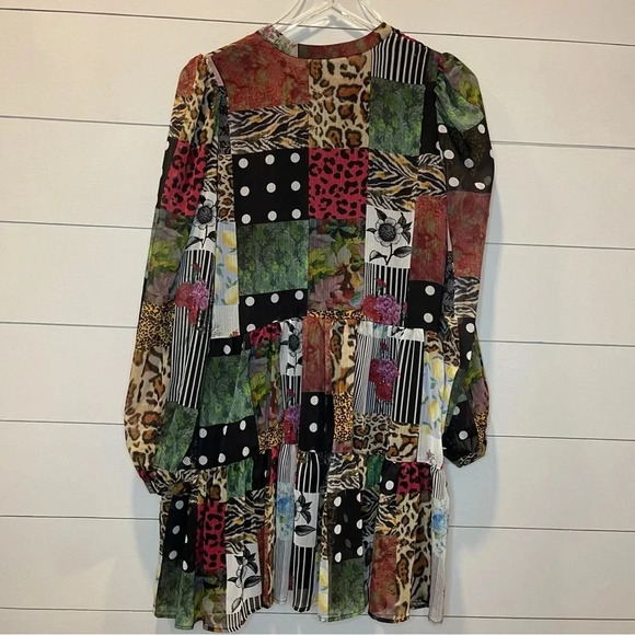 Desigual Chiffon Patchwork Babydoll Mini Dress Womens Size Medium - Picture 5 of 5